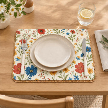 6Pcs Wild Flowers Colorful Art Cork Placemats