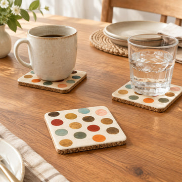 6pcs Retro Polka Dots Colorful Art Cork Coasters