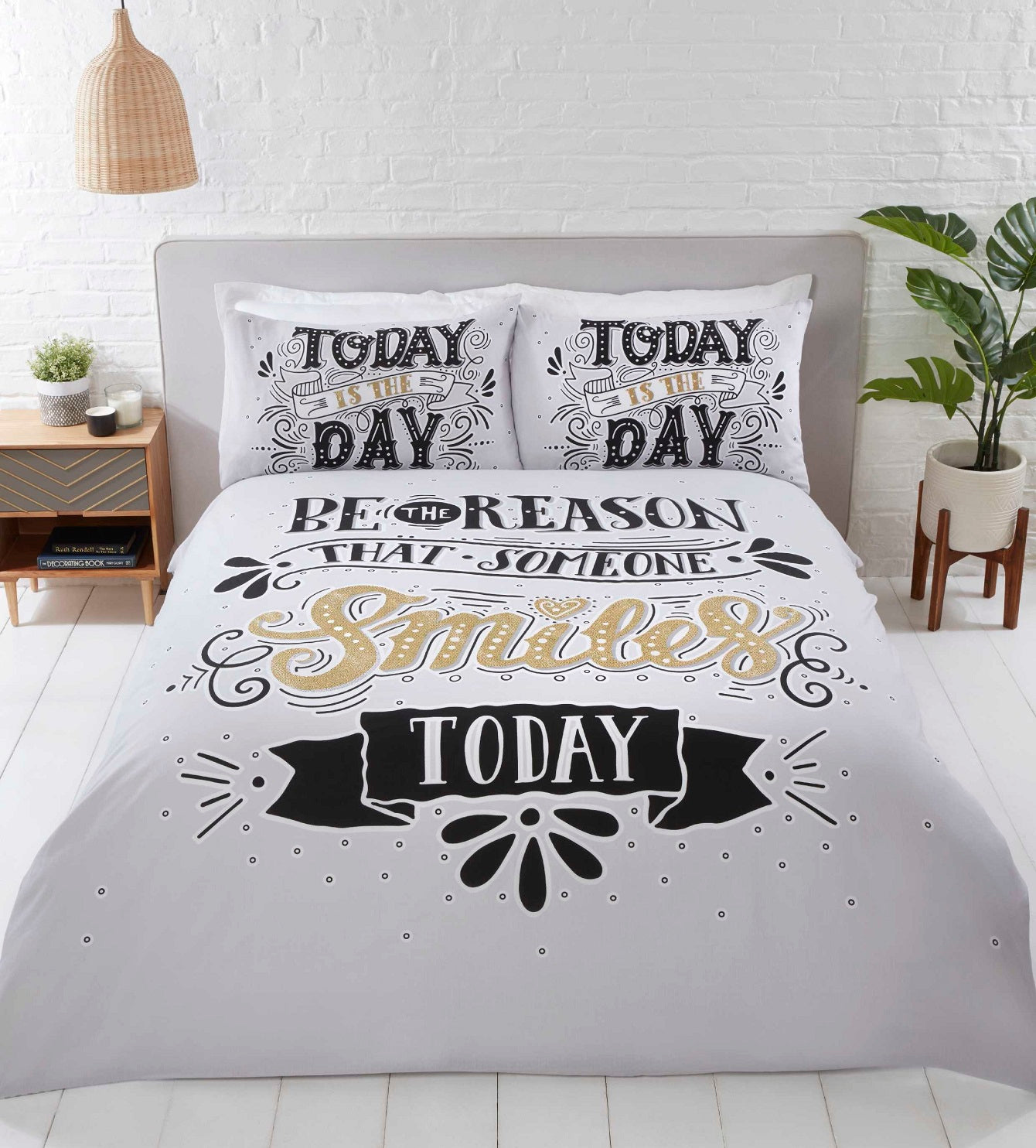 Today is The Day Duvet Cover Set, Single, Black & Gold