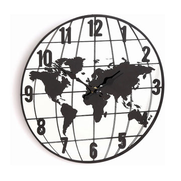 World Map Arabic Numerals Wall Clock