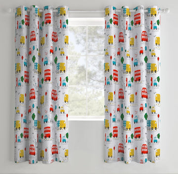 Catherine Lansfield Bright Transport Curtains Lined Eyelet 66x72" White