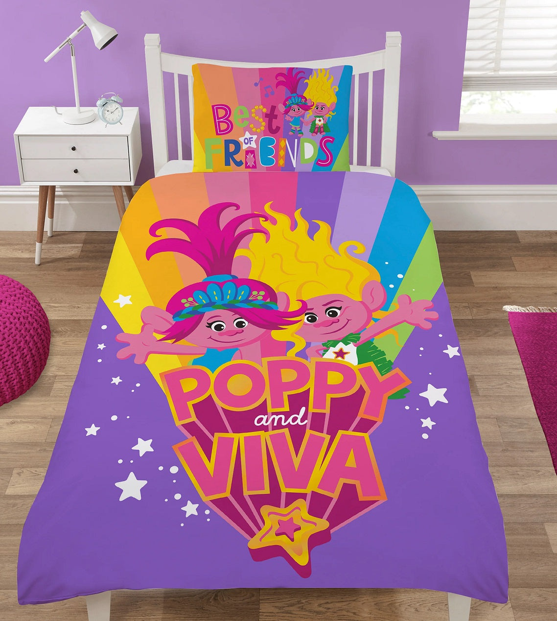 Trolls Poppy Viva Duvet Cover Set, Single, Lilac & Pink