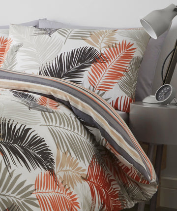 Tropical Leaf Duvet Cover Quilt Double Copper Orange Grey