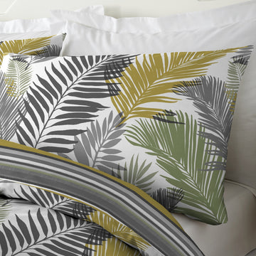 Tropical Leaf Duvet Cover King Ochre Yellow Green Grey