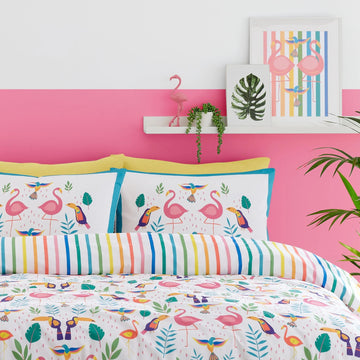 Flamingo Hummingbirds Duvet Cover Set, Single, Pink