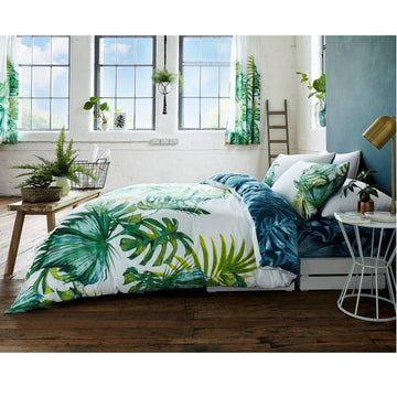 Tropical Leaf Double Duvet Cover Set Green