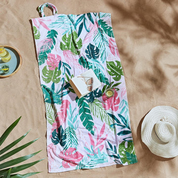 Tropical Palm Beach Towel In A Bag Cotton - Pink