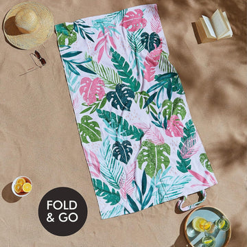 Tropical Palm Beach Towel In A Bag Cotton - Pink