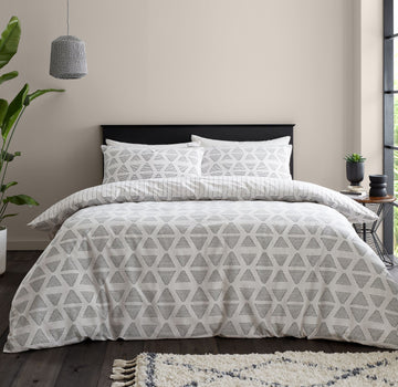 Catherine Lansfield Geometric Tufted Print Duvet Cover Set, Double, Natural