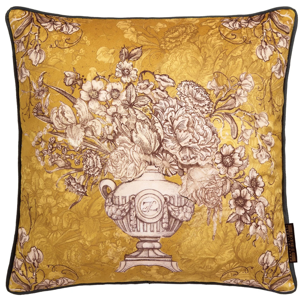 Laurence Llewelyn-Bowen LLB Velvet Floral Filled Cushion 43x43 Ochre