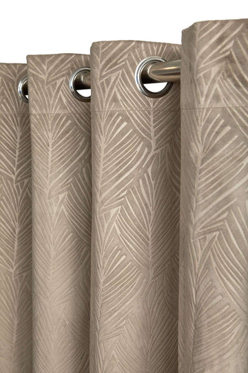 Twilight Leaf Velvet Thermal Blackout Curtains Eyelet Ring Top 90x90" Stone