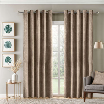 Twilight Leaf Velvet Thermal Blackout Curtains Eyelet Ring Top 90x90" Stone