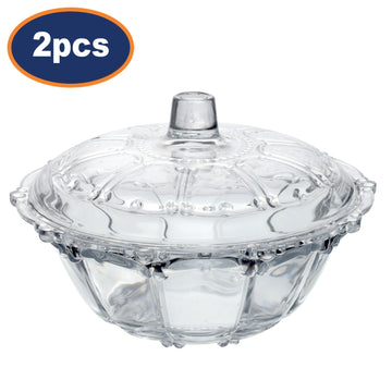 2Pcs Maxim Glassware Pearl Crown Lidded Candy Jar