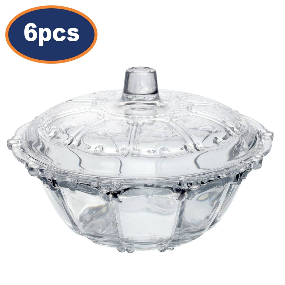 6Pcs Maxim Glassware Pearl Crown Lidded Candy Jar