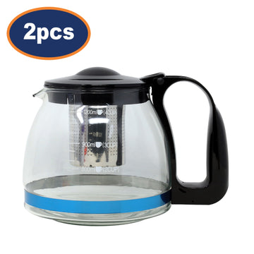 2Pcs 1250ml Glass Teapot with Stainless Steel Infuser & Lid Loose Leaf Black Modern