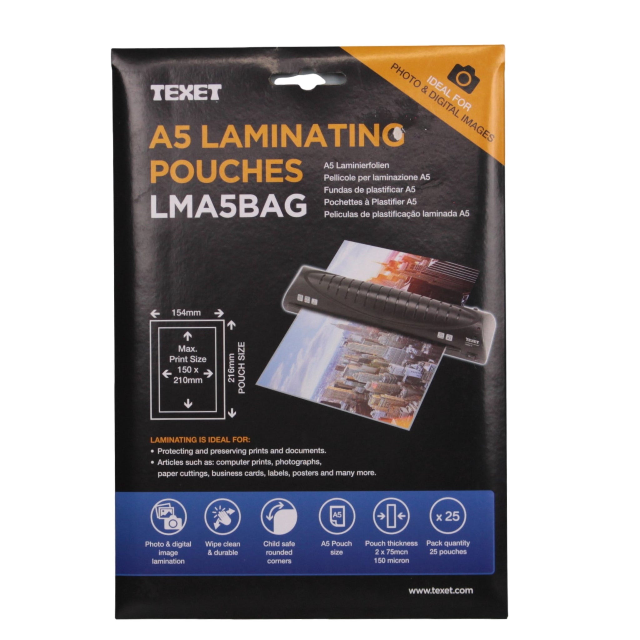A5 150 Micron Pouches Sheet Laminator Sleeve Pack of 25