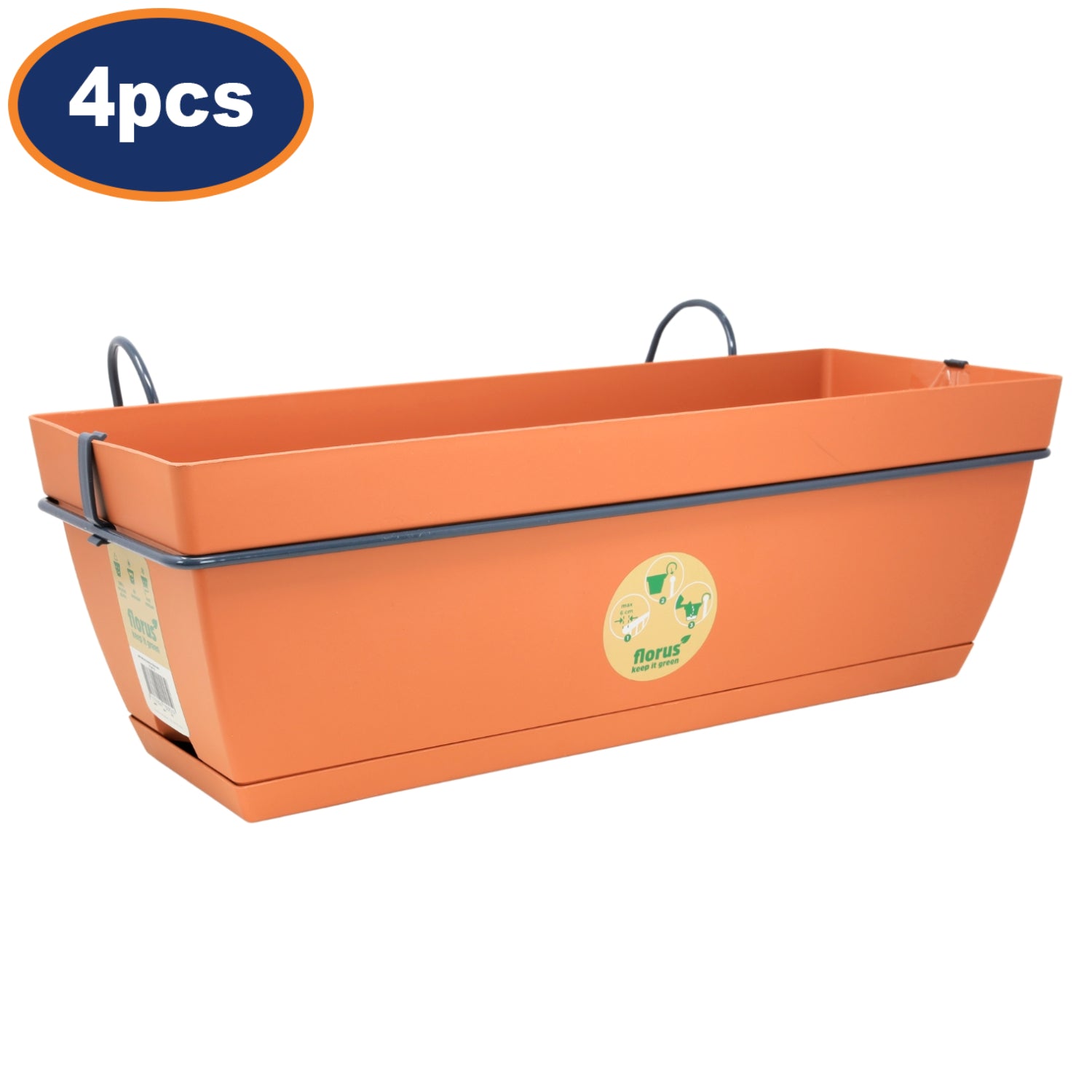4Pcs Florus 49cm Terracotta Plastic Hanging Trough Planter With Saucer