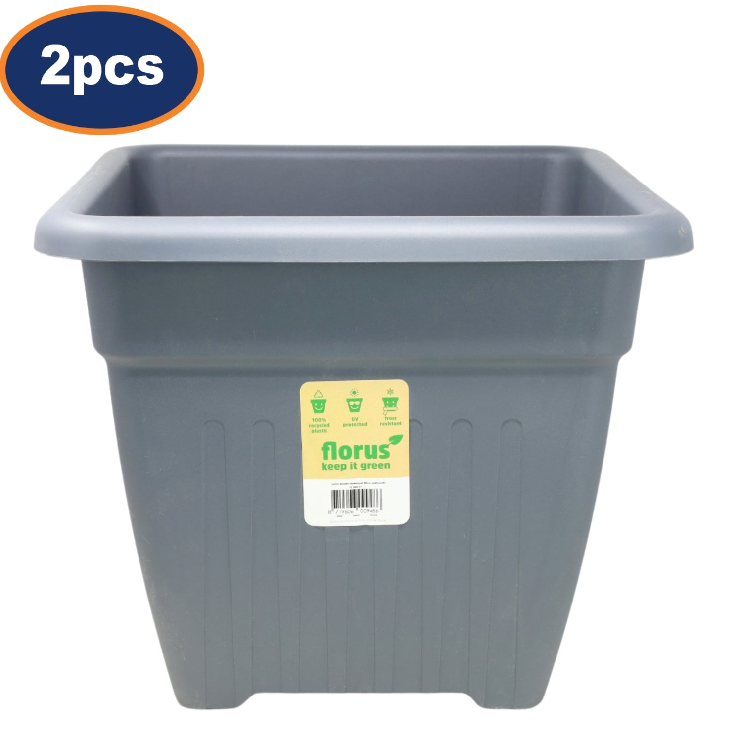 2Pcs Florus Sienna 38.5cm Square Anthracite Grey Plastic Planters