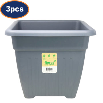 3Pcs Florus Sienna 38.5cm Square Anthracite Grey Plastic Planters