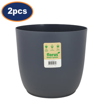 2Pcs Florus 30cm Anthracite Grey Round Plastic Planters