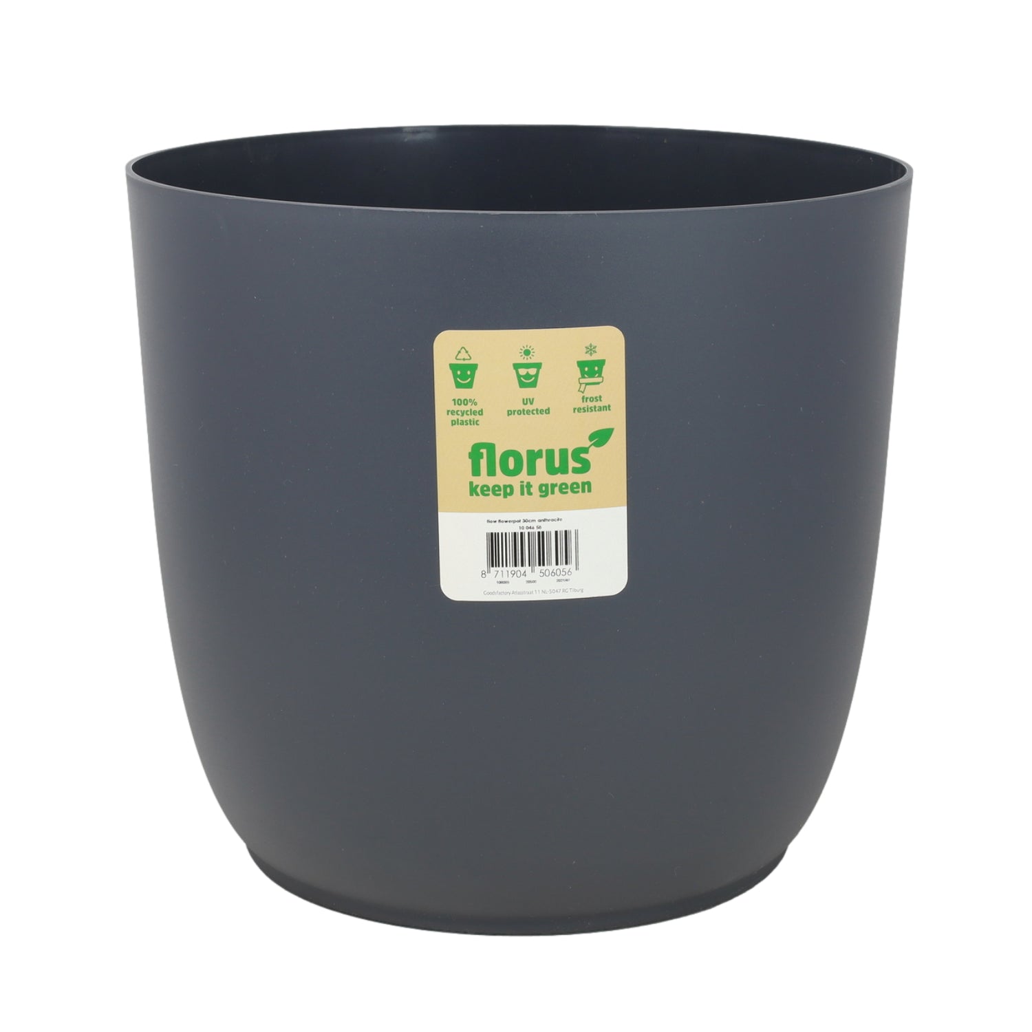 Florus 30cm Anthracite Grey Round Plastic Planter