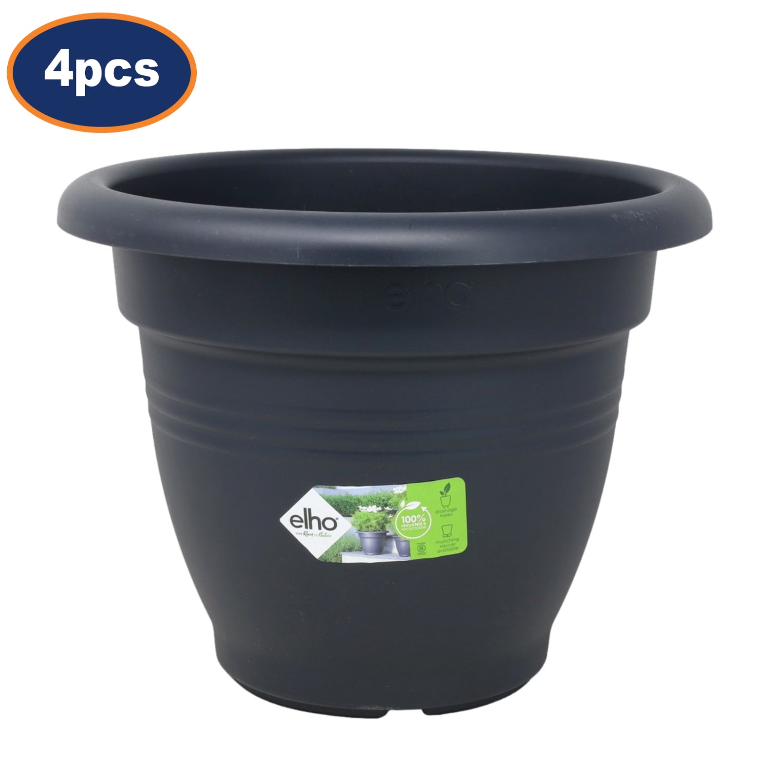 4Pcs Elho 30cm Black Round Plastic Campana Planters