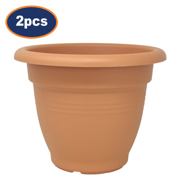 2Pcs Elho 29.5cm Light Brown Round Plastic Planters