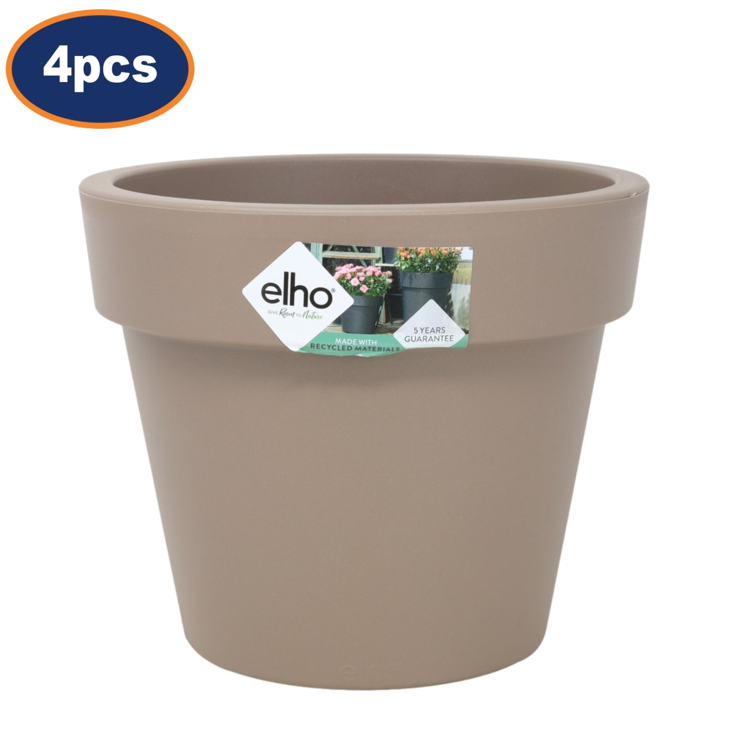 4Pcs Elho 23cm Taupe Round Plastic Planters