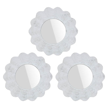 Set Of 3 White Circular Hanging Wall Mirrors