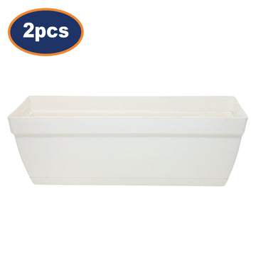 2Pcs Florus 49cm White Plastic Trough Planters