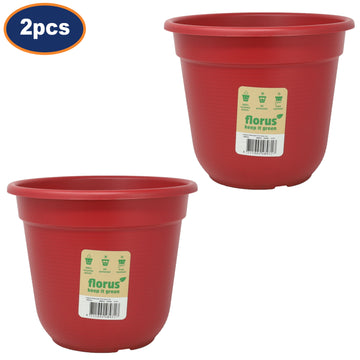2Pcs Florus 27cm Red Round Plastic Planters