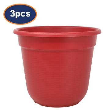 3Pcs Florus 27cm Red Round Plastic Planters