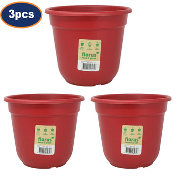 3Pcs Florus 27cm Red Round Plastic Planters