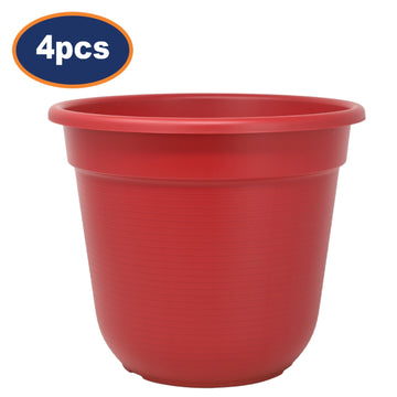 4Pcs Florus 27cm Red Round Plastic Planters