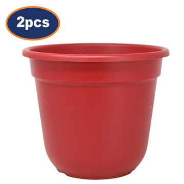 2Pcs Florus 27cm Red Round Plastic Planters