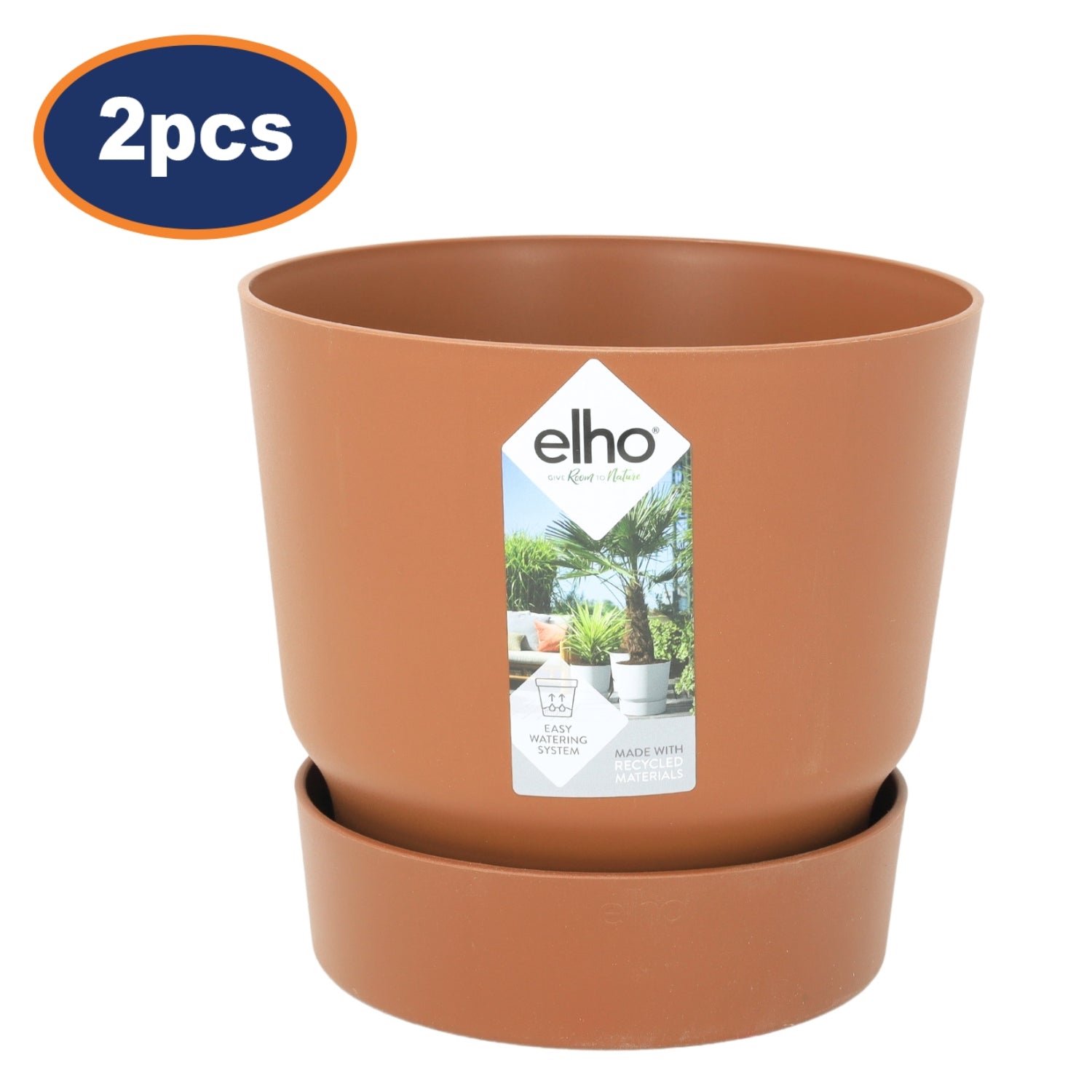 2Pcs Elho 19.5cm Ginger Brown Round Plastic Planters