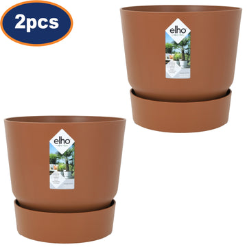 2Pcs Elho 19.5cm Ginger Brown Round Plastic Planters