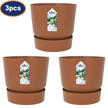 3Pcs Elho 19.5cm Ginger Brown Round Plastic Planters