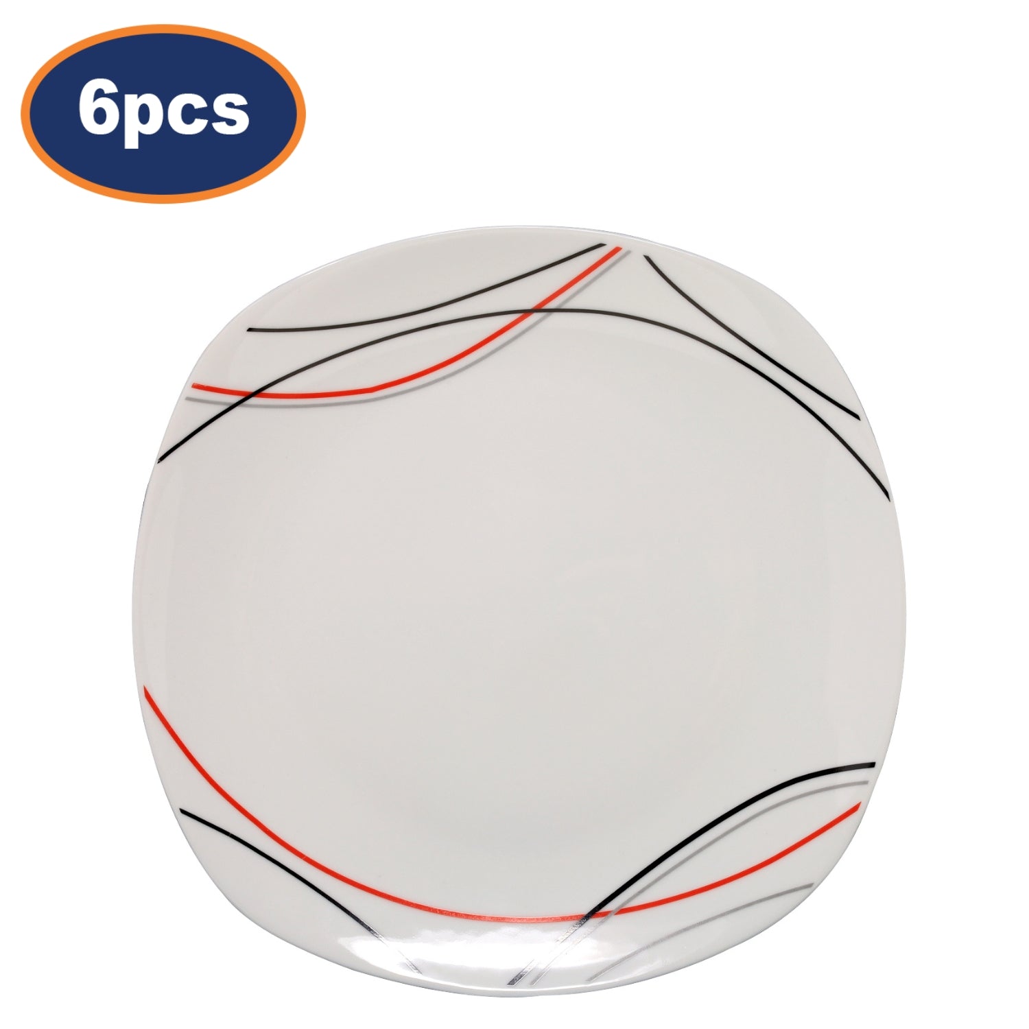 6Pcs 25cm Red Black Grey Lines Porcelain Dinner Plate