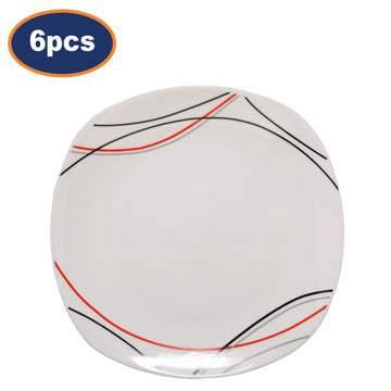 6Pcs 25cm Red Black Grey Lines Porcelain Dinner Plate
