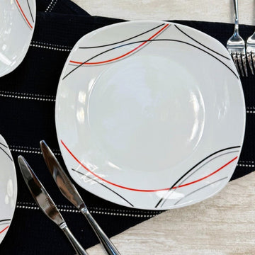 25cm Red Black Grey Lines Porcelain Dinner Plate