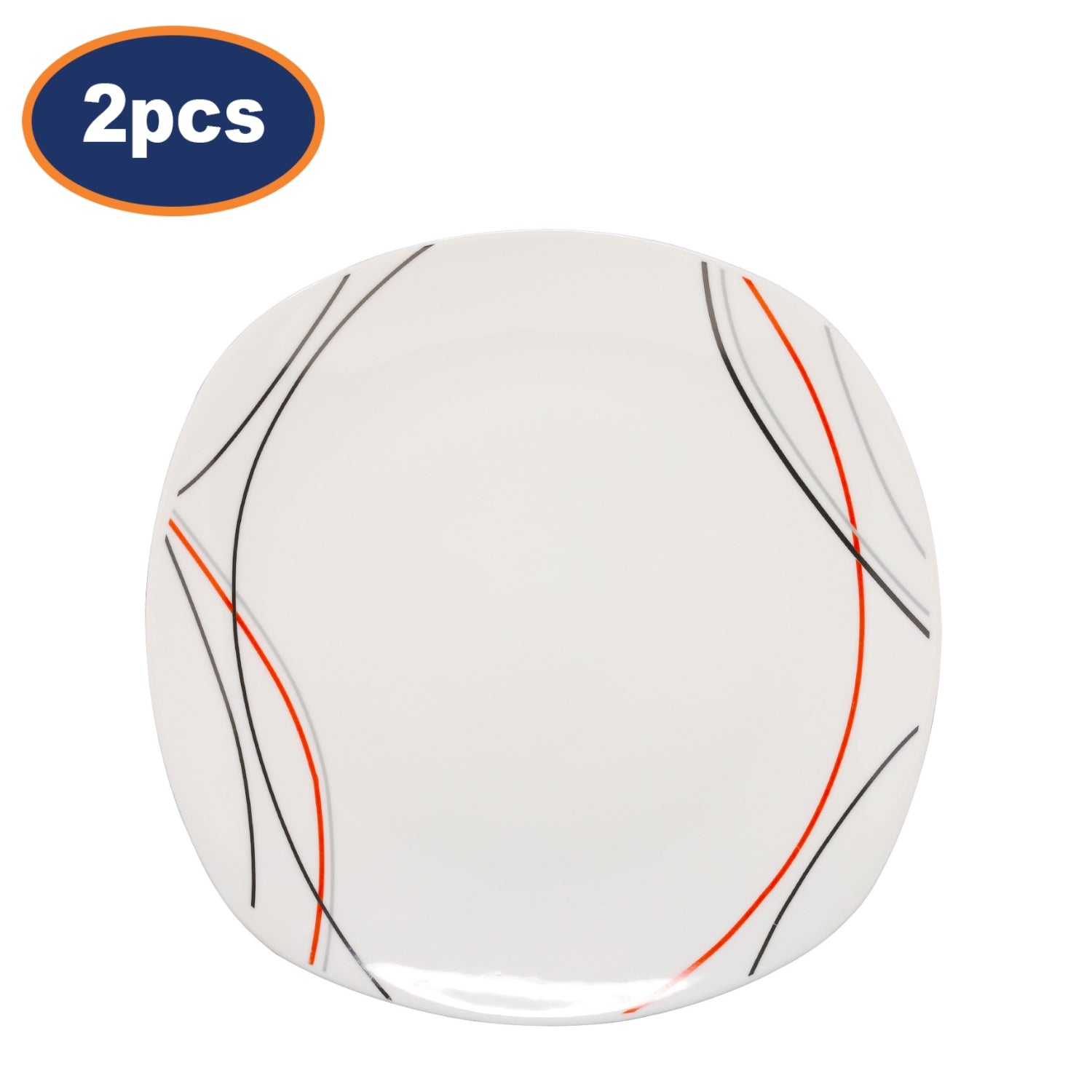 2Pcs 19cm Red Black Grey Lines Porcelain Side Plate