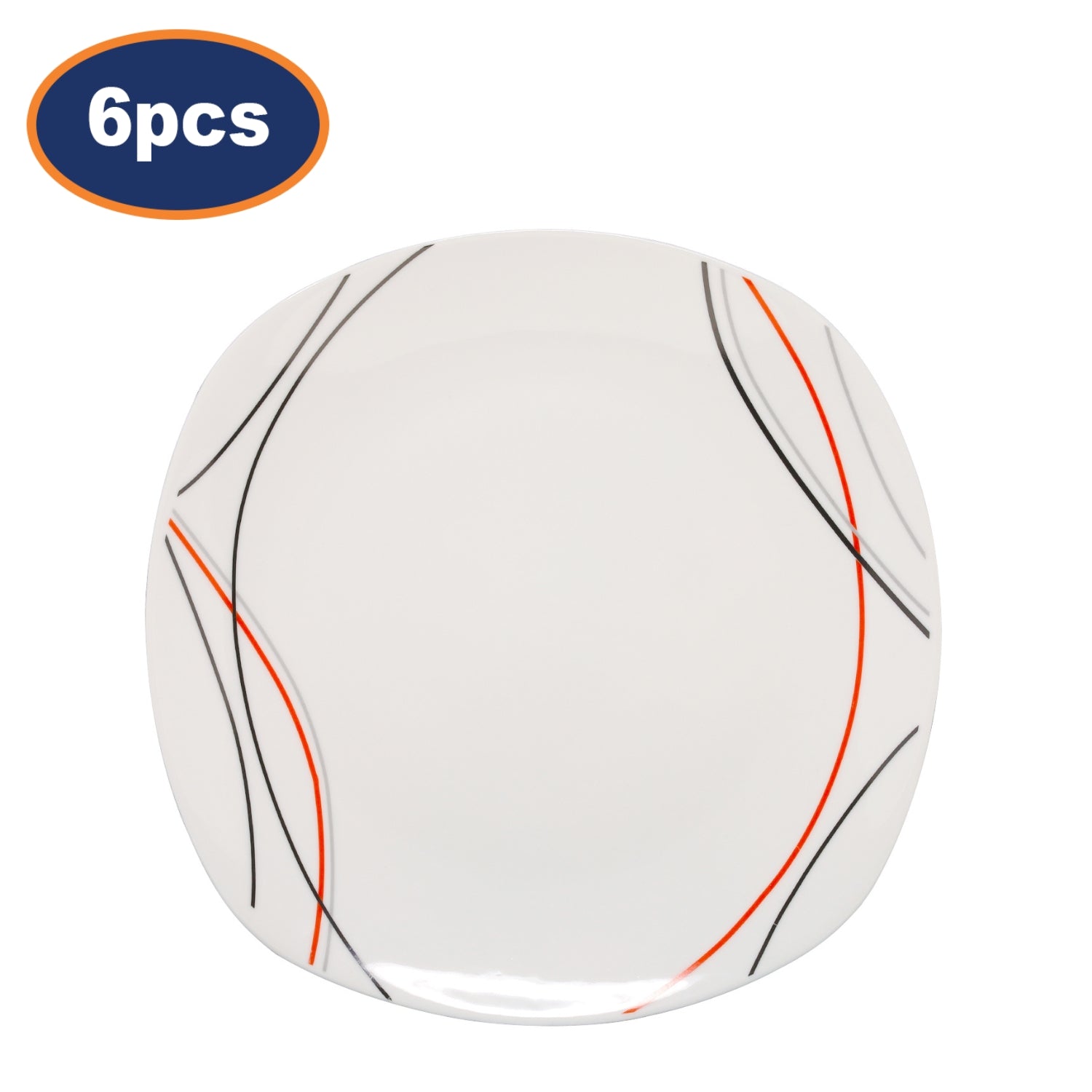 6Pcs 19cm Red Black Grey Lines Porcelain Side Plate