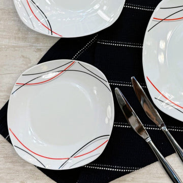 19cm Red Black Grey Lines Porcelain Side Plate
