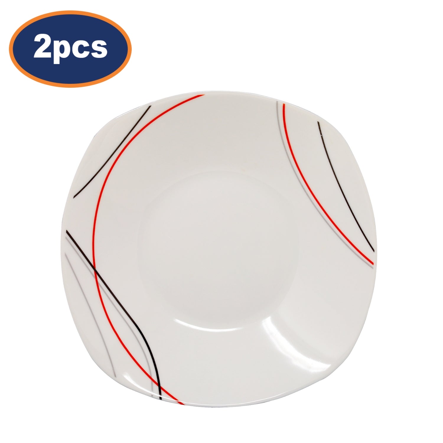 2Pcs 22cm Red Black Grey Lines Porcelain Soup Plate
