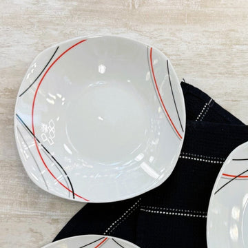 22cm Red Black Grey Lines Porcelain Soup Plate