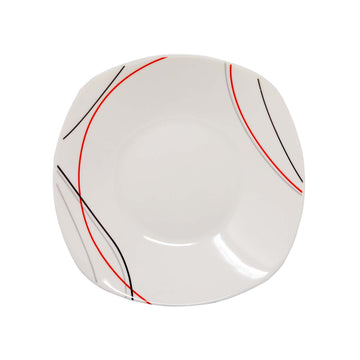 22cm Red Black Grey Lines Porcelain Soup Plate
