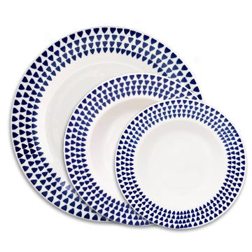 12-pc Dinner Set Round White Soup Dessert Plates Blue Dotted