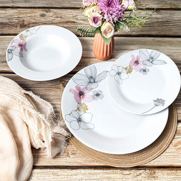 12-pc Dinner Set White Soup Dessert Plates Floral Circle Round