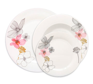 12-pc Dinner Set White Soup Dessert Plates Floral Circle Round